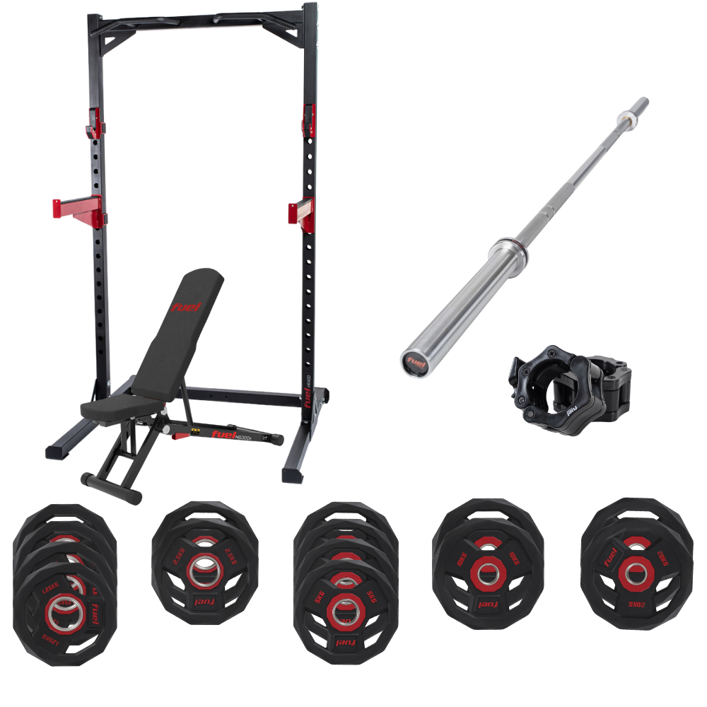 FUEL Fitness HR300 Power Set: Halfcage + Hantelbank + Hantelstange + Hantelscheiben