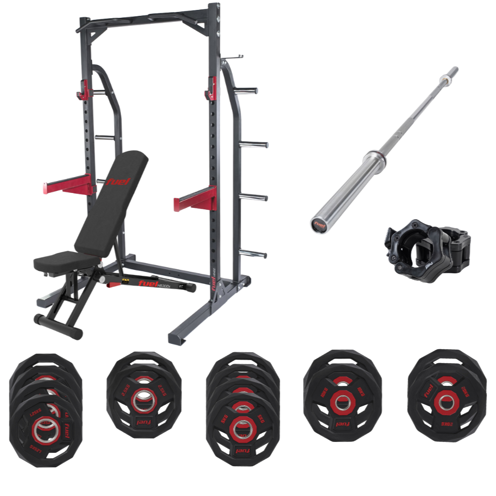 FUEL Fitness HR400 Power Set: Halfcage + Hantelbank + Hantelstange + Hantelscheiben