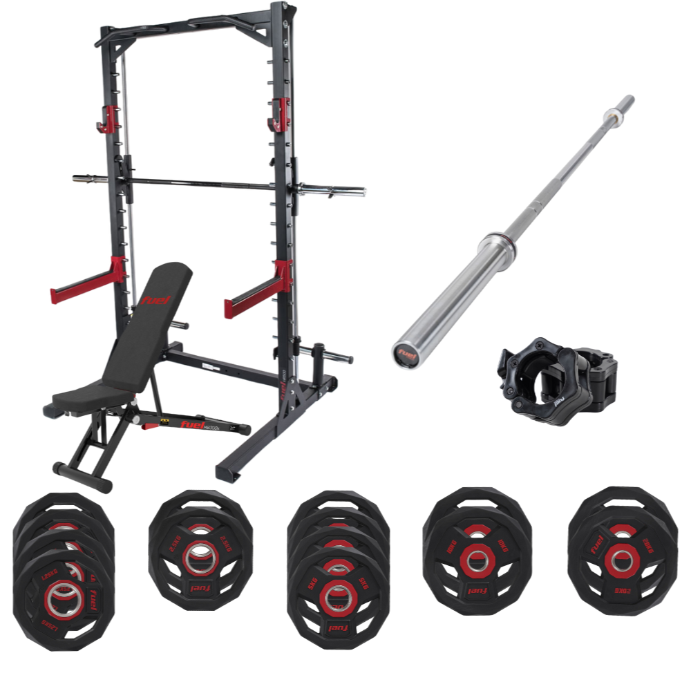 FUEL Fitness HR500 Power Set: Halfcage + Hantelbank + Hantelstange + Hantelscheiben