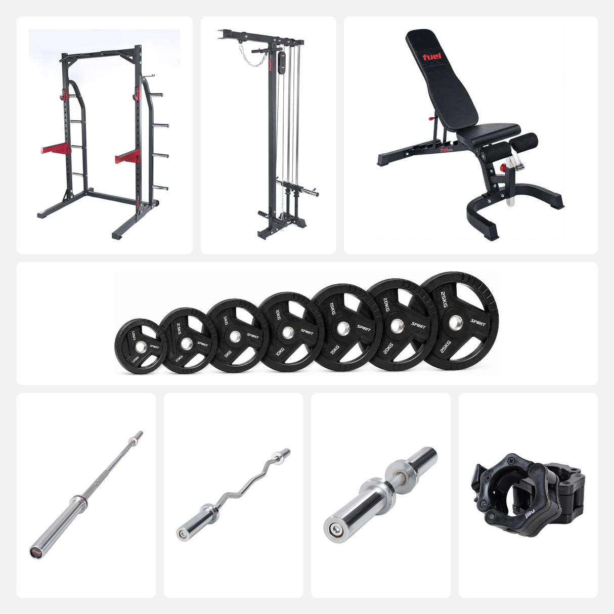 FUEL Fitness HR400 Home Gym Set mit Latzug, Hanteln und Hantelscheiben