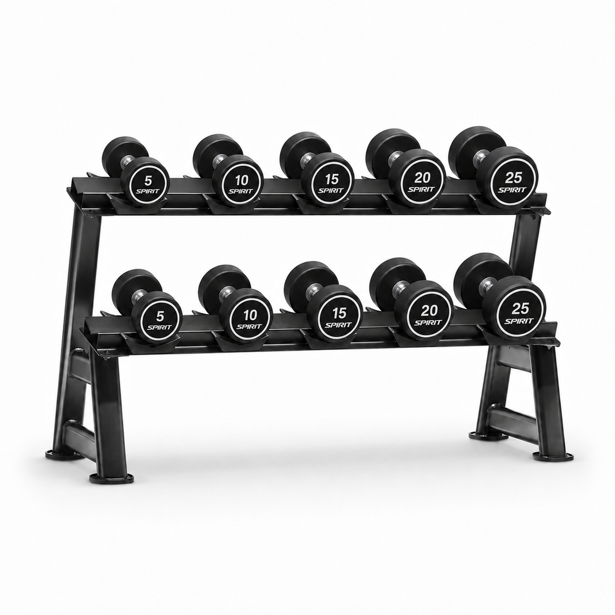 Spirit Fitness Round Rubber Kurzhantel 5 Paar Set mit Hantelablage