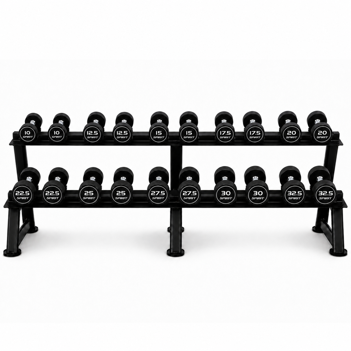 Spirit Fitness Round Rubber Kurzhantel Set mit Hantelablage