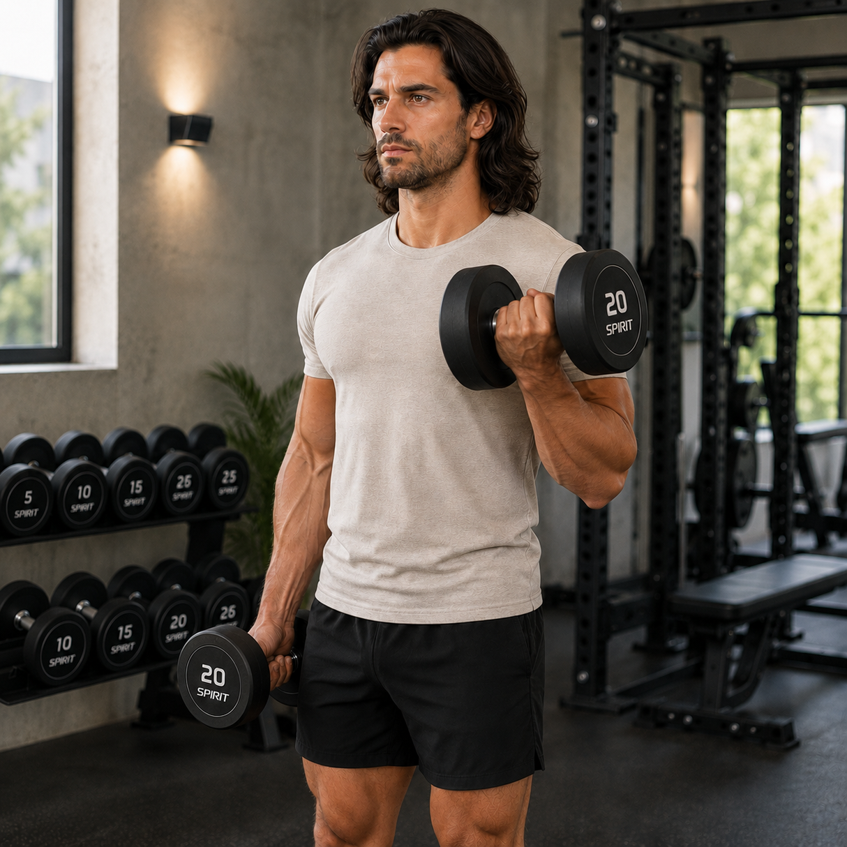 Spirit Fitness Round Rubber Kurzhantel 5 Paar Set mit Hantelablage