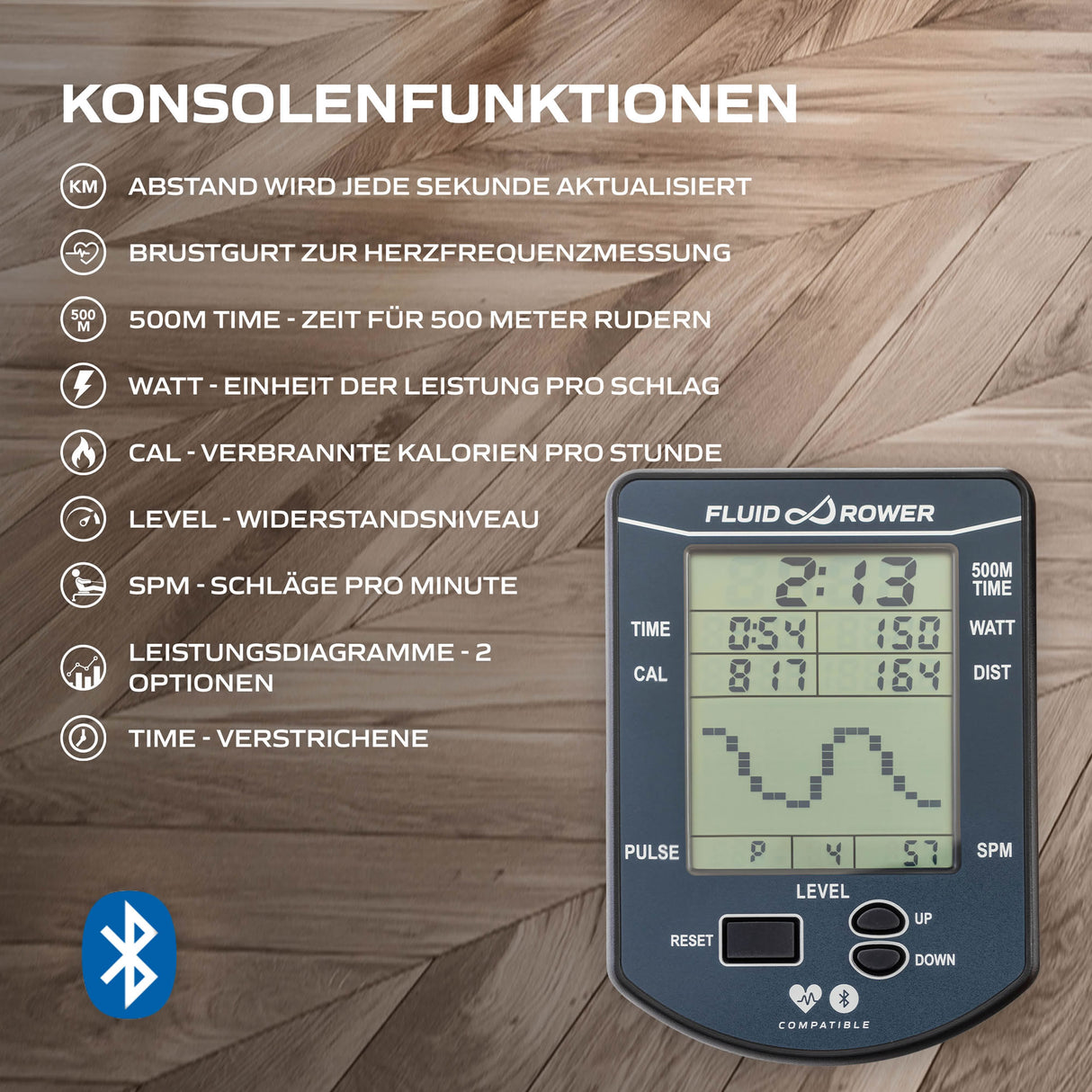 Fluid Rower Rudergerät Apollo XL Buche