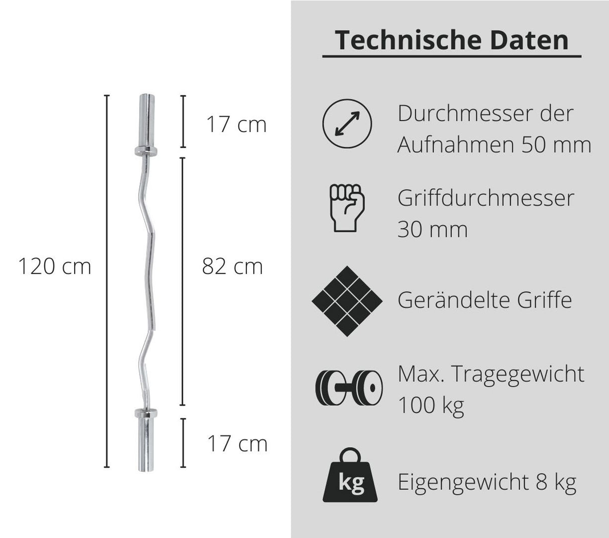 FUEL Fitness Olympia SZ Curlstange 120cm inkl. Schnellverschlüsse