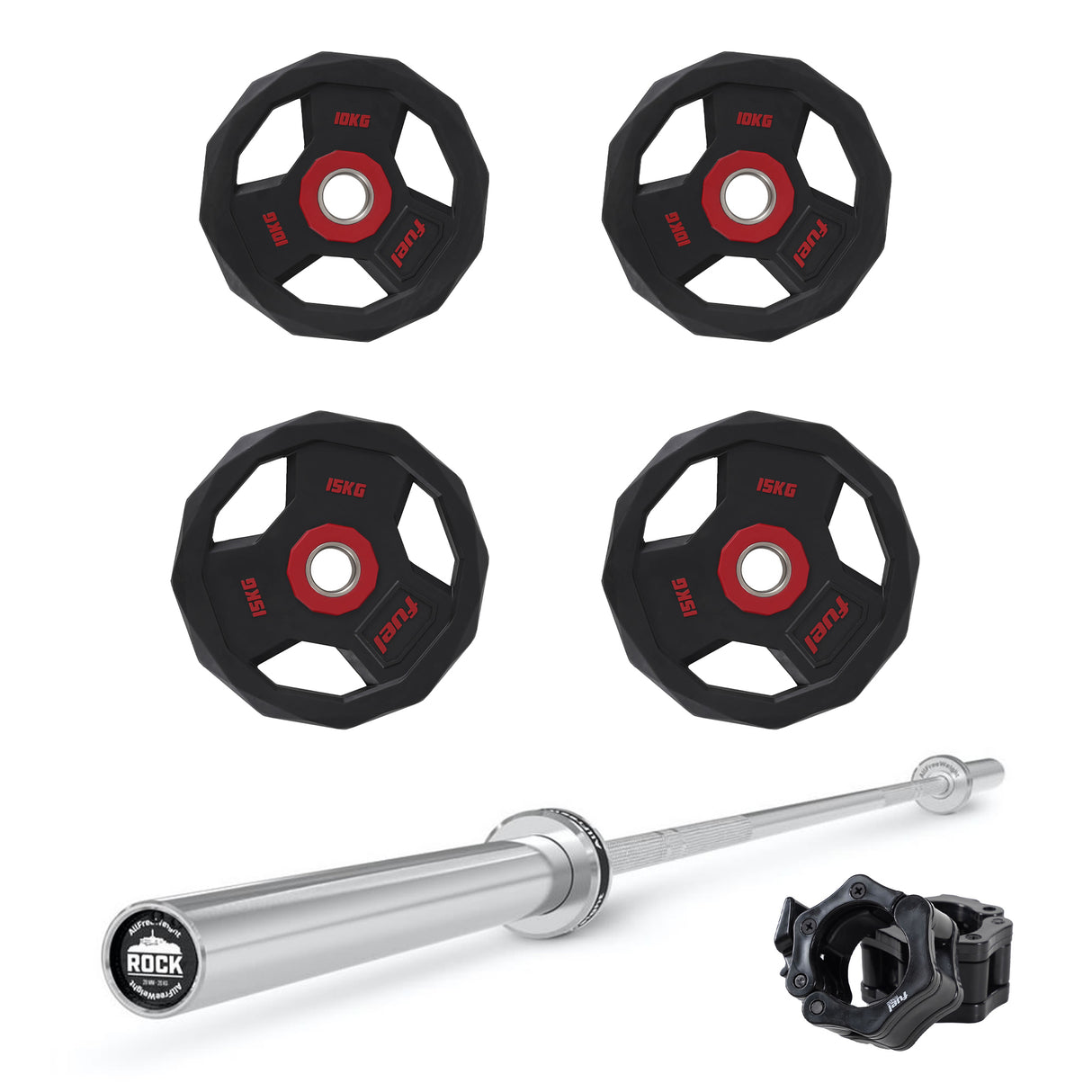 FUEL Fitness Olympia Langhantelset Diamond 50kg inkl. Hantelstange und Verschlüsse