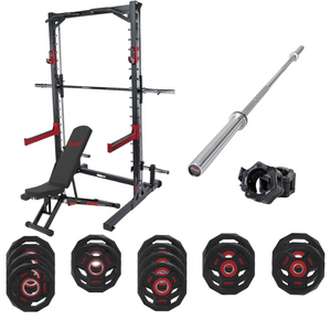 FUEL Fitness HR500 Power Set: Halfcage + Hantelbank + Hantelstange + Hantelscheiben