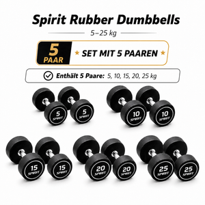 Spirit Fitness Round Rubber Kurzhantel 5 Paar Set mit Hantelablage