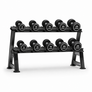 Spirit Fitness Round Rubber Kurzhantel 5 Paar Set mit Hantelablage