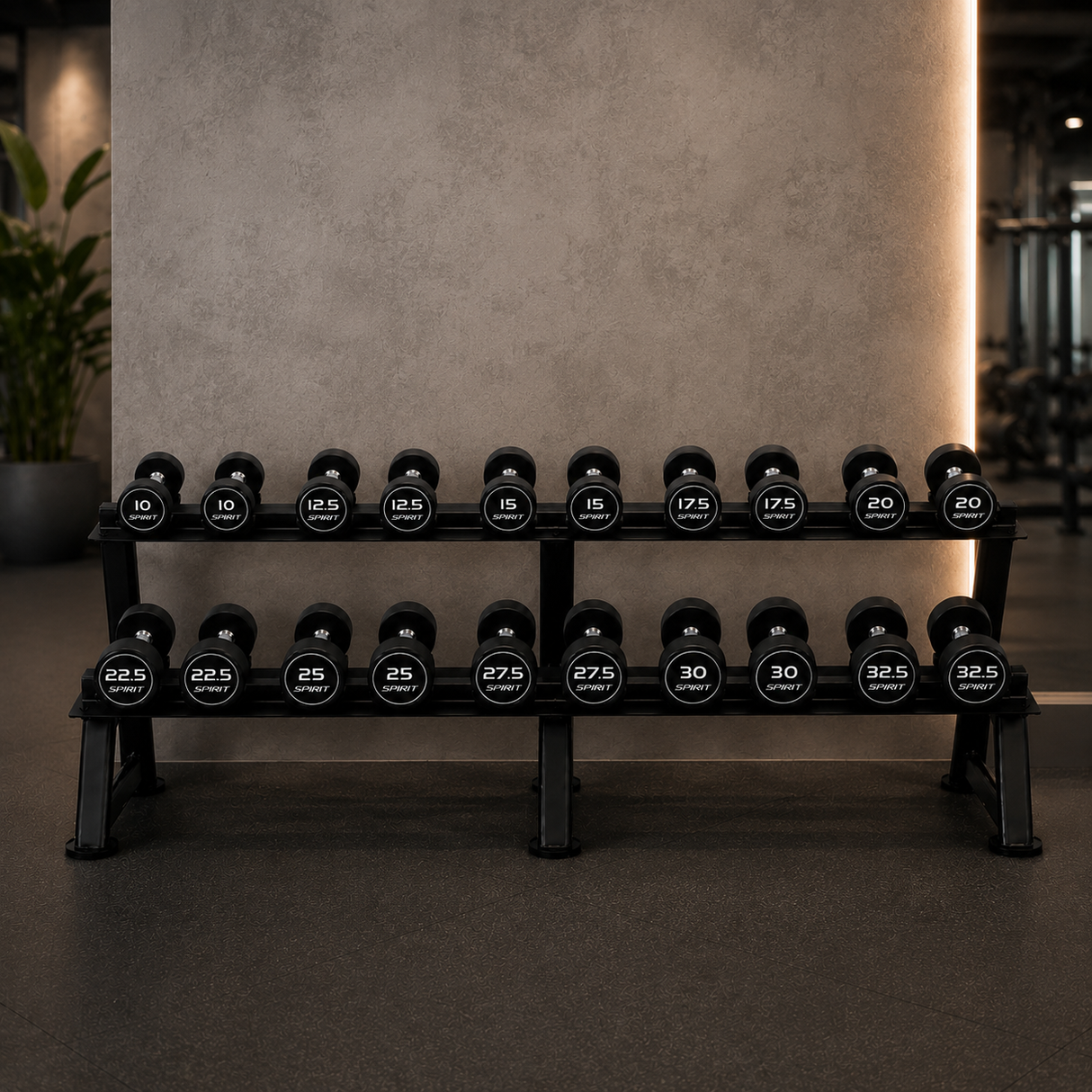 Spirit Fitness Round Rubber Kurzhantel Set mit Hantelablage