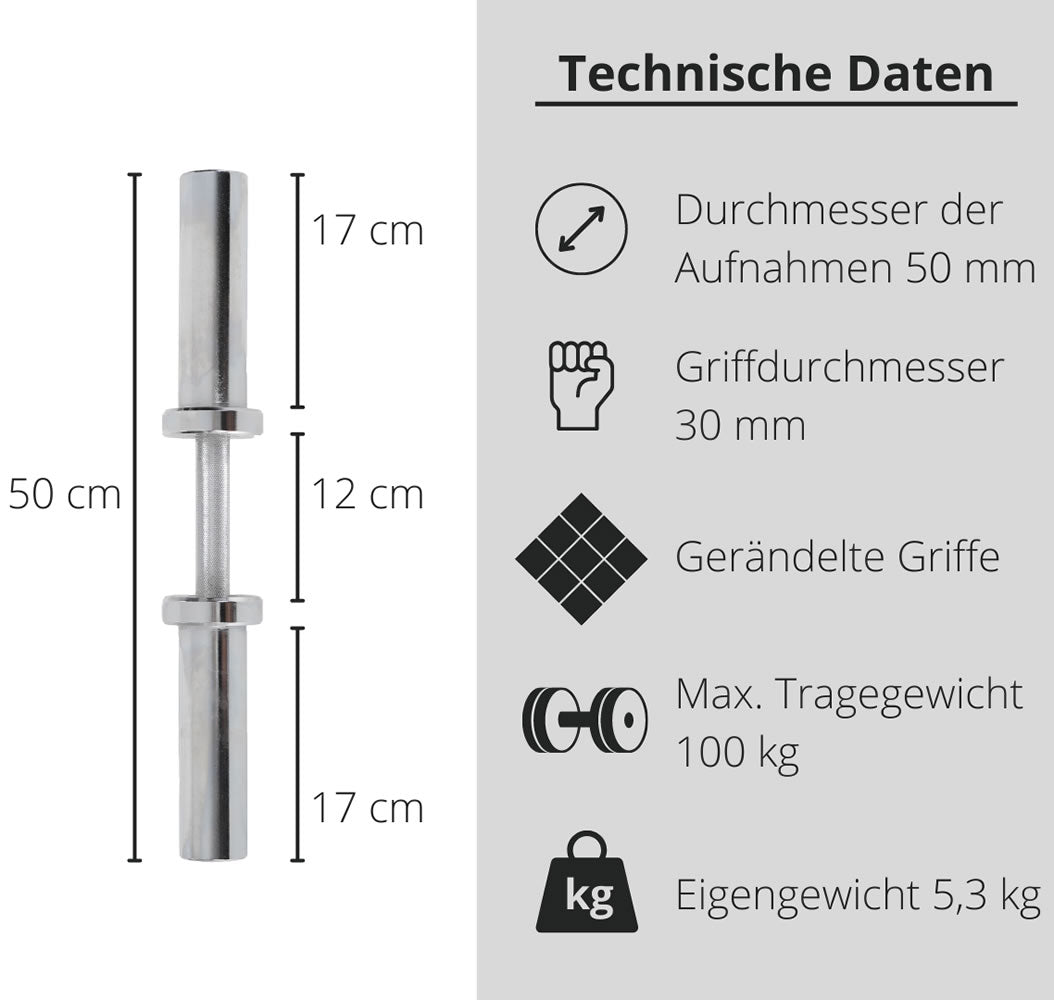 FUEL Fitness Olympia Kurzhantelstange 50mm inkl. Schnellverschlüsse